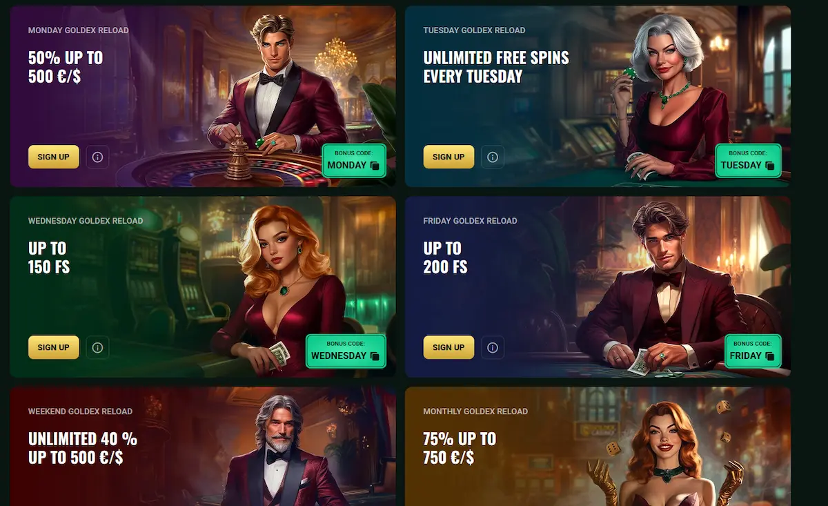 Goldex Casino Bonus – zweite Einzahlungsstufe und Reload-Aktionen